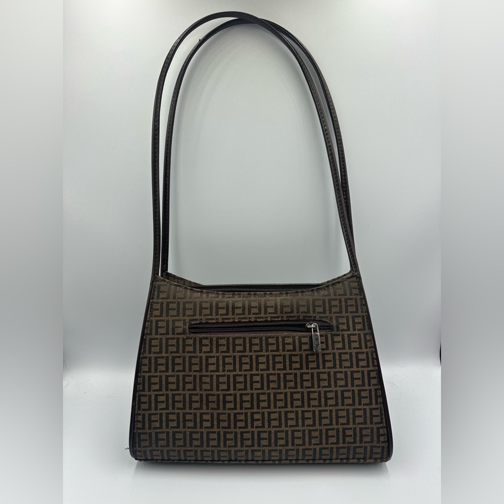 Fellini 90s Brown Zucca Square Structured Shoulder Purse Handbag Zip Pockets